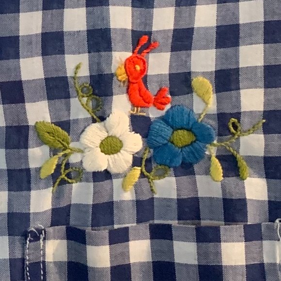 Vintage  Helen Cerda Hand Embroidered Women's Blue and White Gingham Shirt - Picture 5 of 13